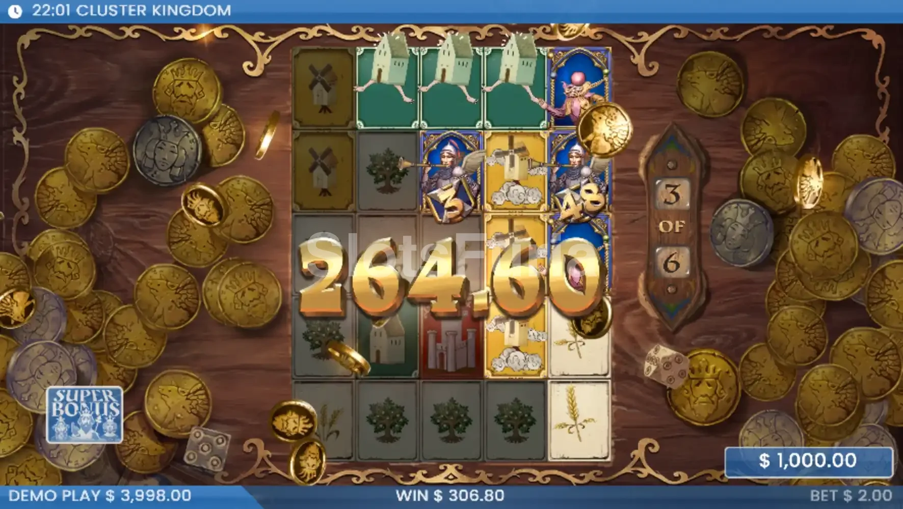 Gran victoria en Cluster Kingdom con multiplicadores y clústeres en pantalla
