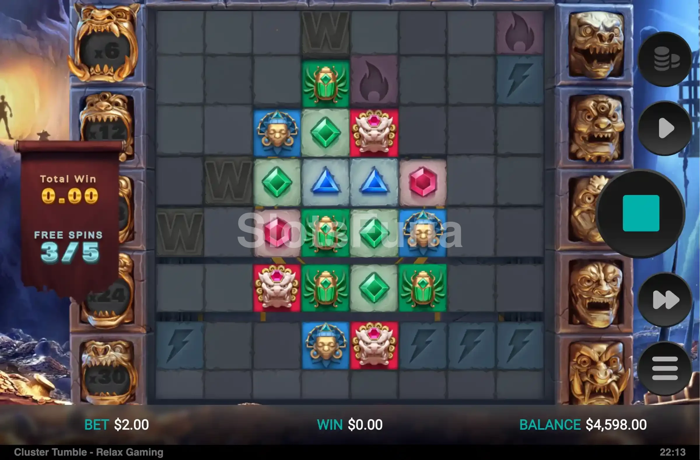 Ronda de giros gratis de Cluster Tumble con multiplicadores activos