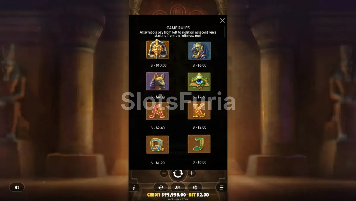 Tabla de pagos de Code of Cairo con todos los símbolos y valores