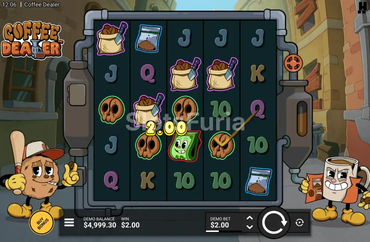 Juego base de Coffee Dealer con la retícula de 5 rodillos