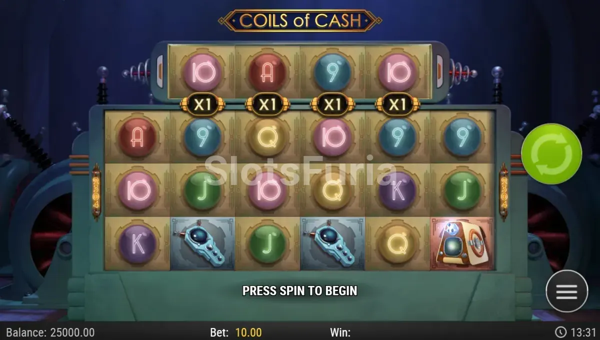 Pantalla principal del juego Coils of Cash en acción