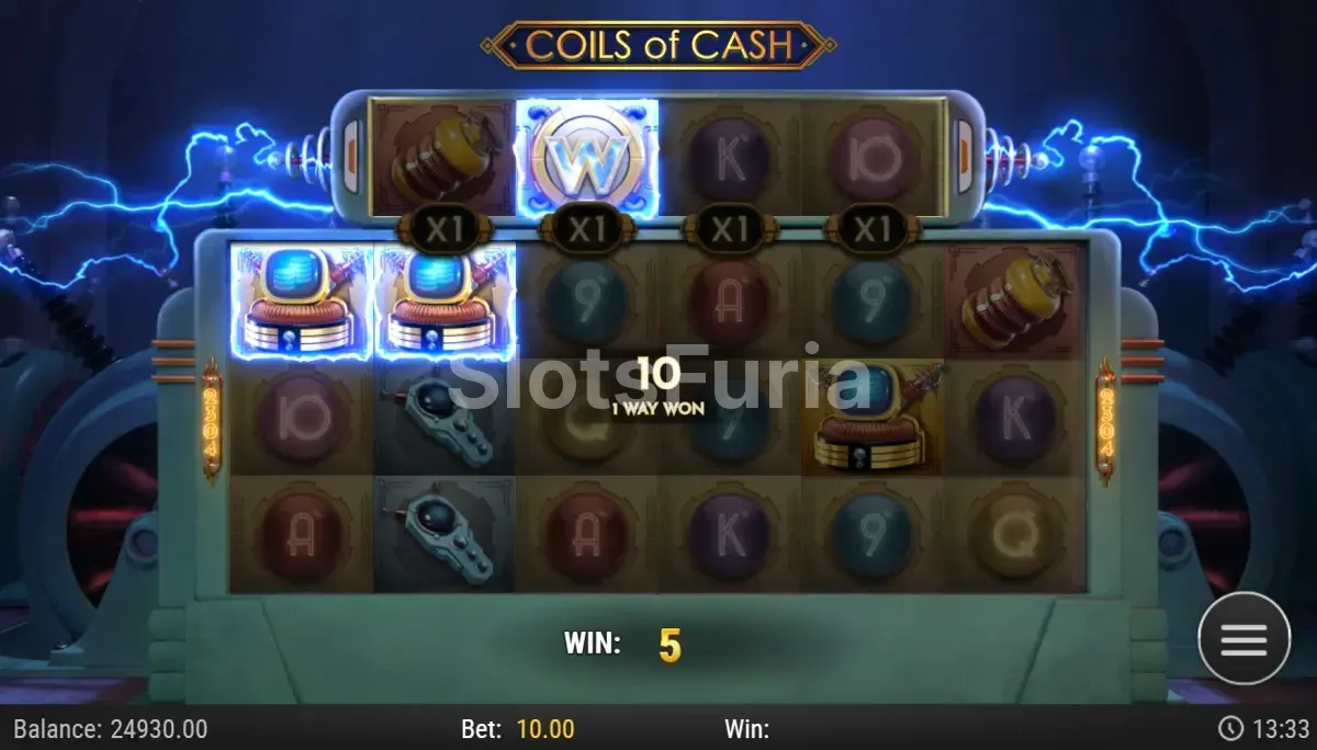 Resultado de un giro con multiplicadores activos en Coils of Cash