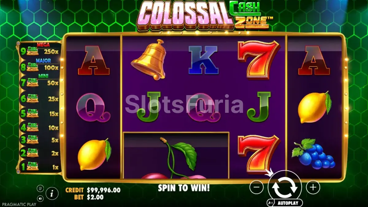 Segunda vista del juego base de Colossal Cash Zone con símbolos colosales
