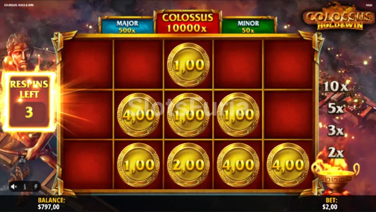 Ronda de giros gratis activada en Colossus Hold & Win