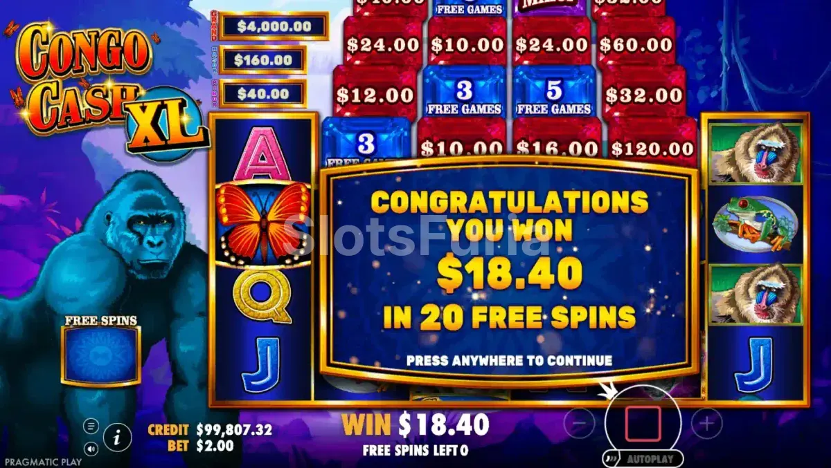 Gran premio en Congo Cash XL tras un cobro del Jewel Board