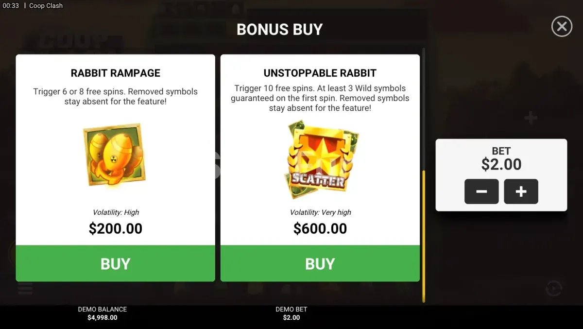 Opción de compra de bono en Coop Clash disponible para el jugador