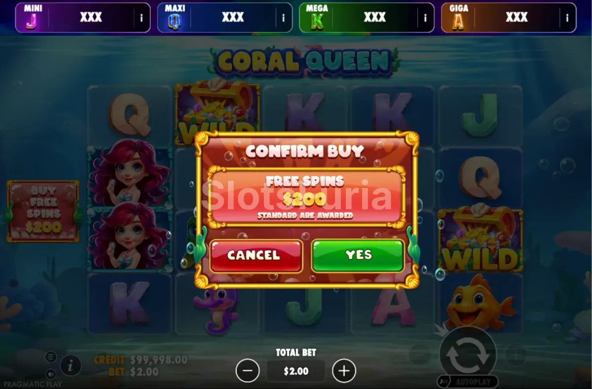 Pantalla de compra de bono de Coral Queen Oranje Jackpot