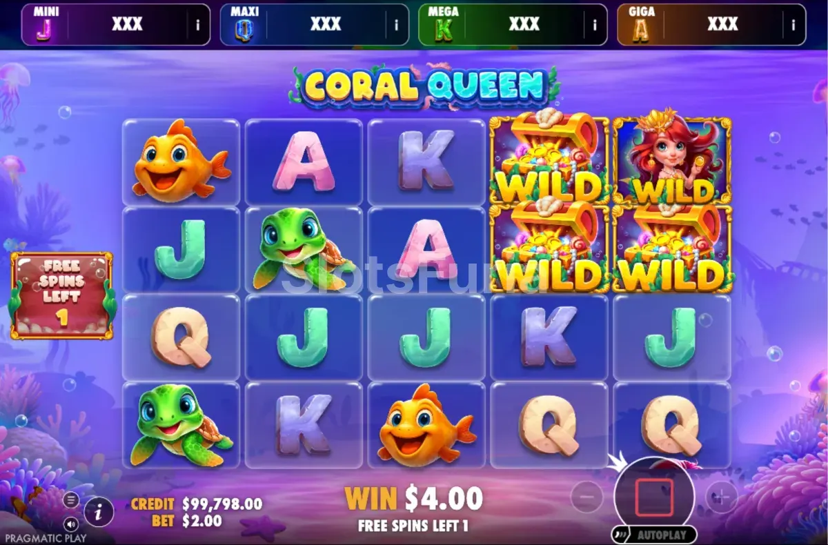 Giros gratis de Coral Queen Oranje Jackpot con wilds fijos en la grilla