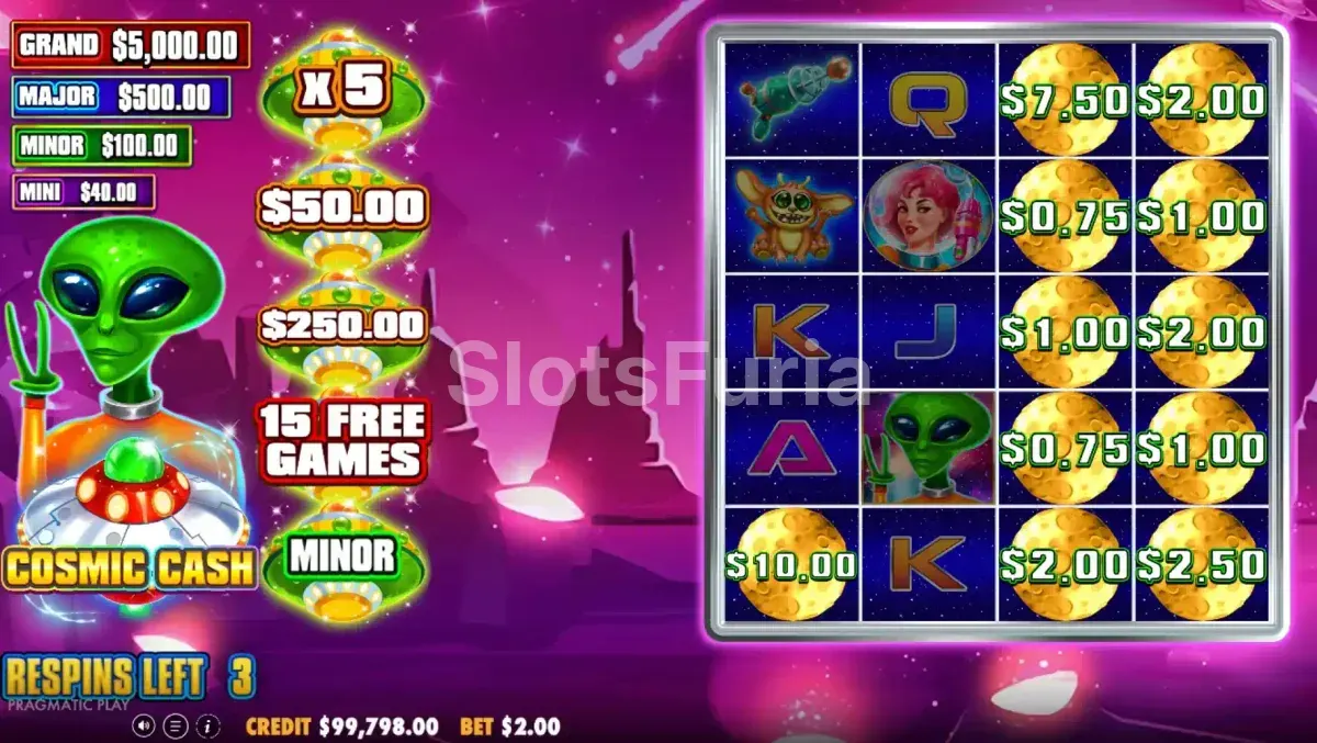 Ronda de giros gratis de Cosmic Cash con wilds apilados