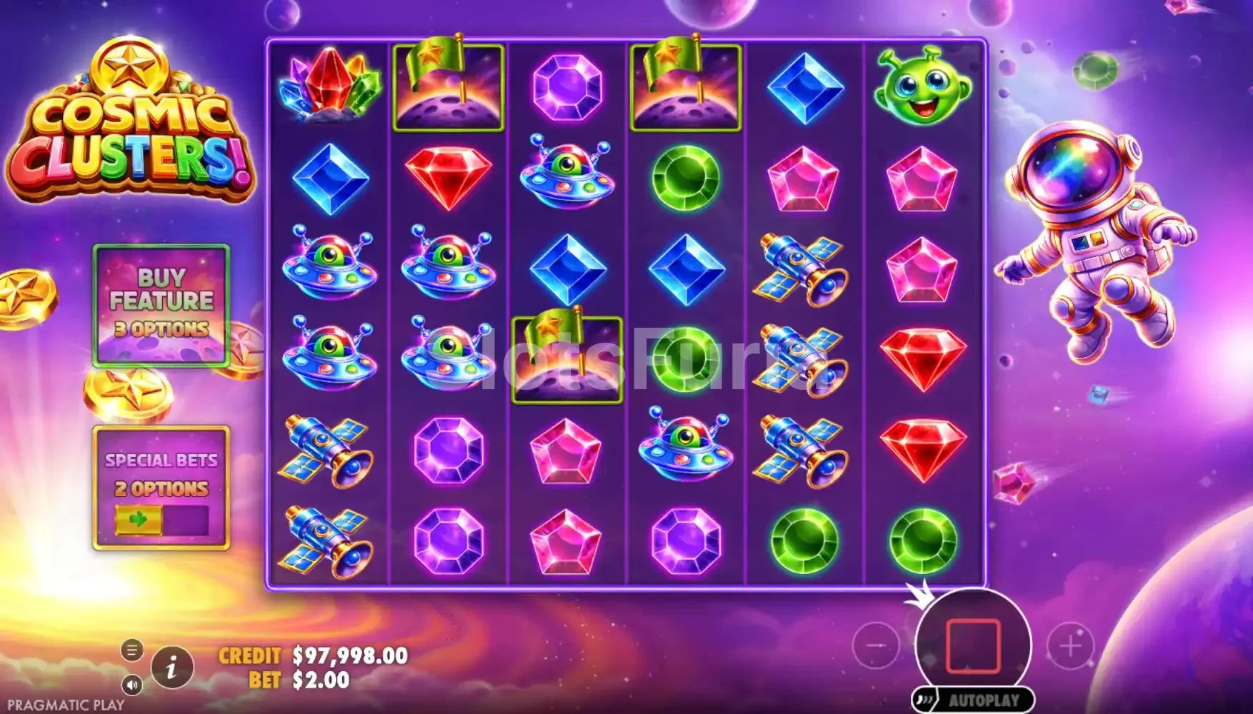 Ronda de giros gratis de Cosmic Clusters en pleno desarrollo