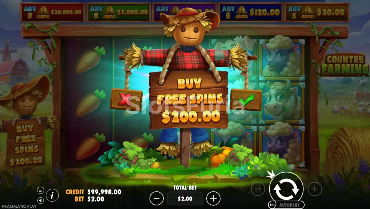 Función de compra de bonus en Country Farming de Pragmatic Play