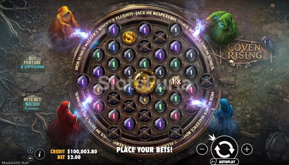 Juego base de Coven Rising con las cuatro brujas alrededor del círculo