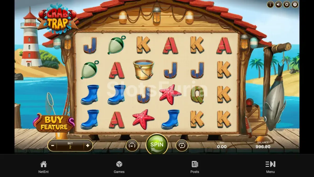 Pantalla principal del slot Crab Trap de NetEnt