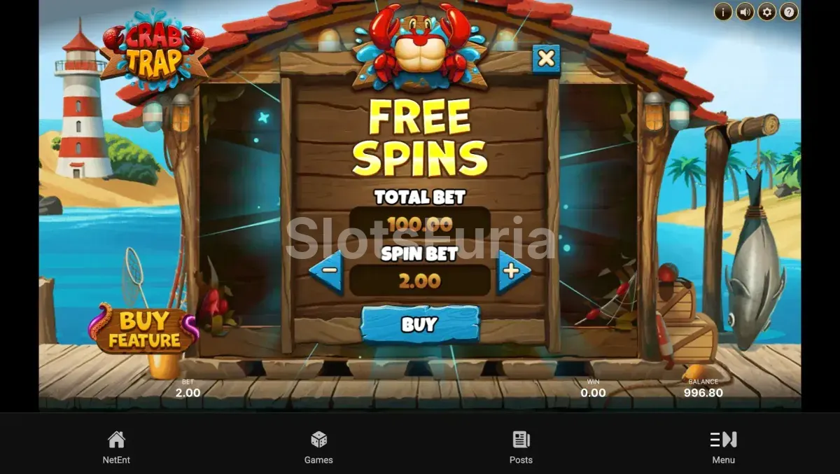 Función de compra de bonos en Crab Trap de NetEnt