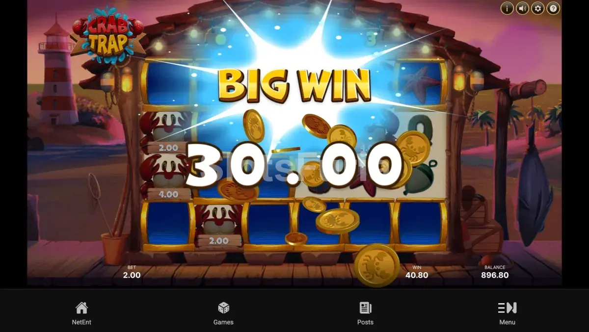 Gran victoria conseguida jugando a Crab Trap de NetEnt