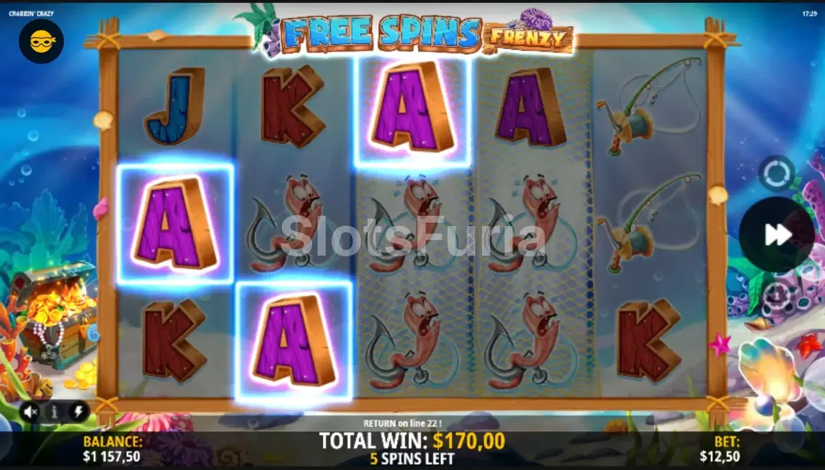 Tiradas gratuitas activadas en Crabbin' Crazy con multiplicadores en acción