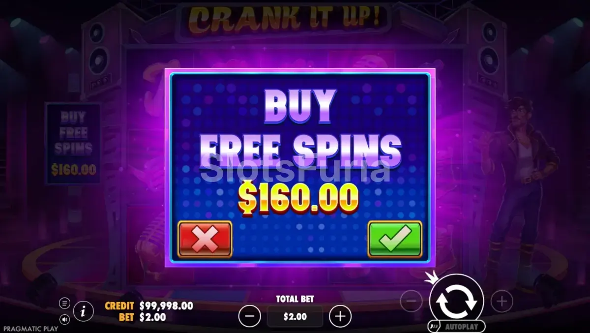 Pantalla de compra de bonus en Crank It Up de Pragmatic Play