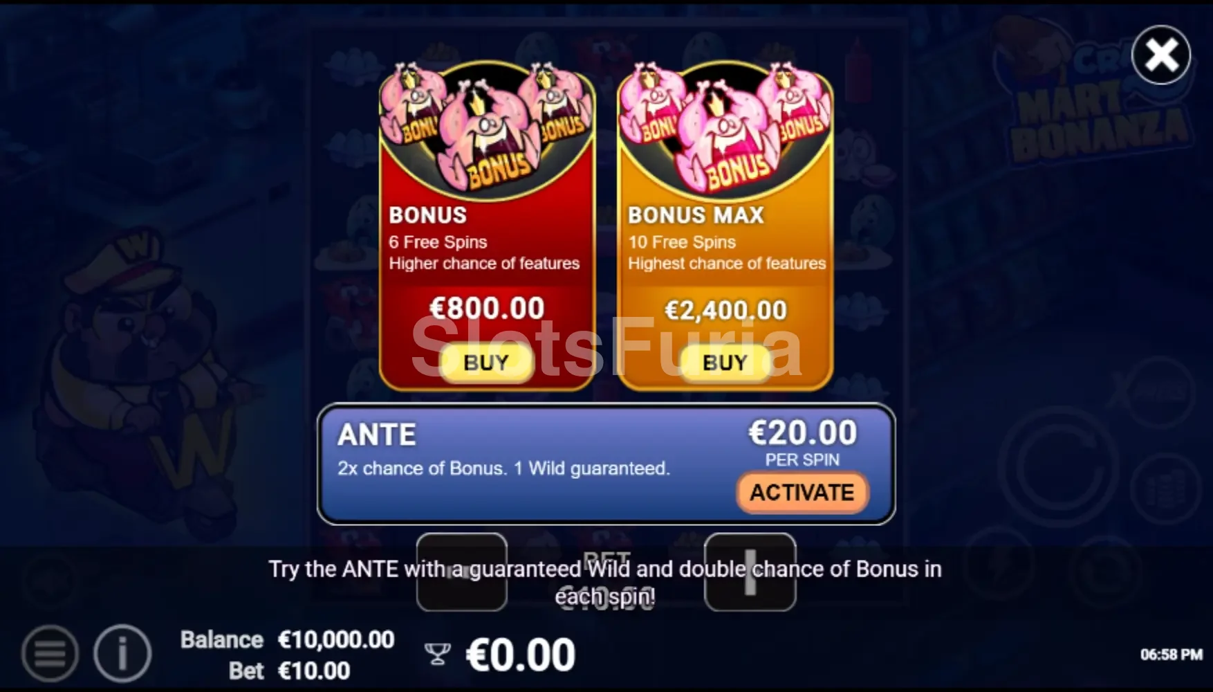 Función de compra de bonus de Crazy Mart Bonanza