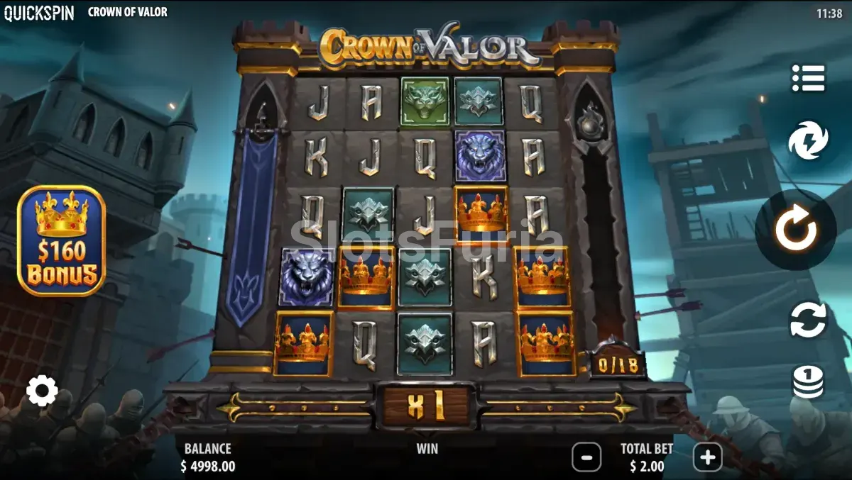 Pantalla principal de Crown of Valor con el campo de batalla medieval