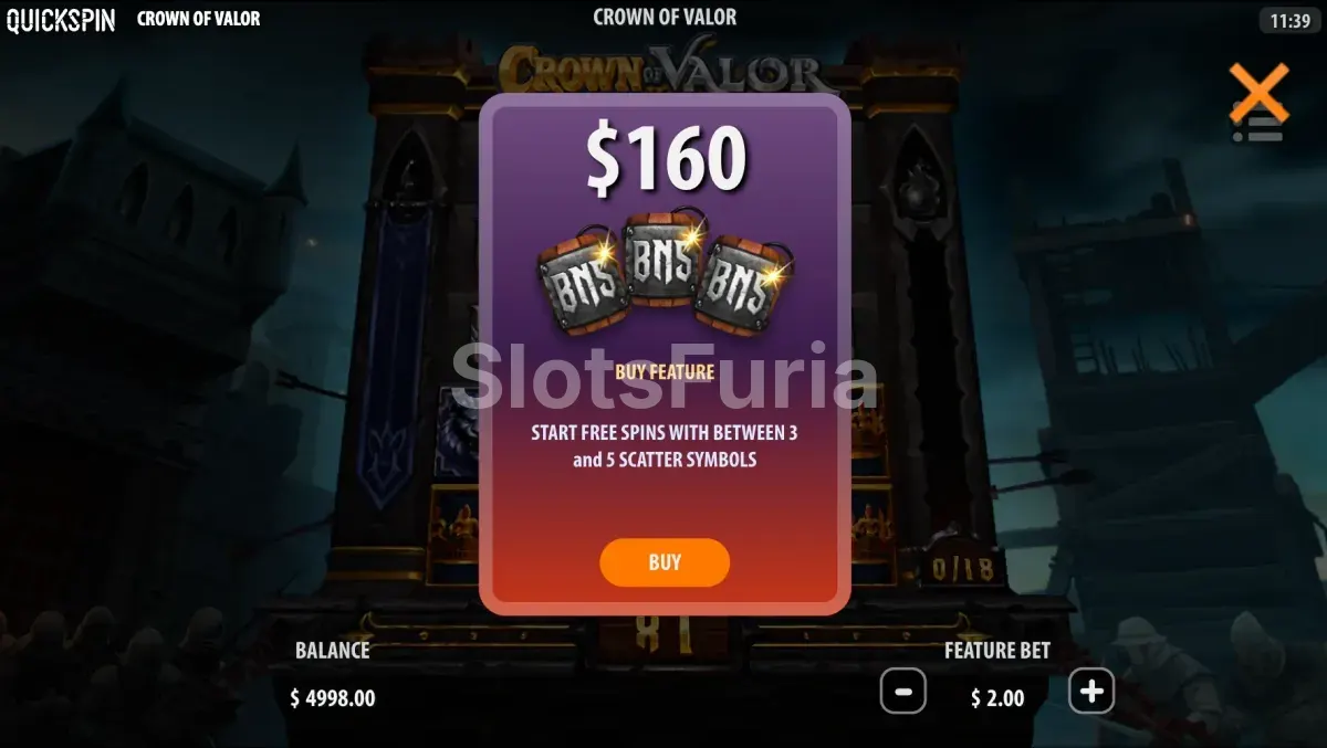 Función de compra de bonificación en Crown of Valor de Quickspin