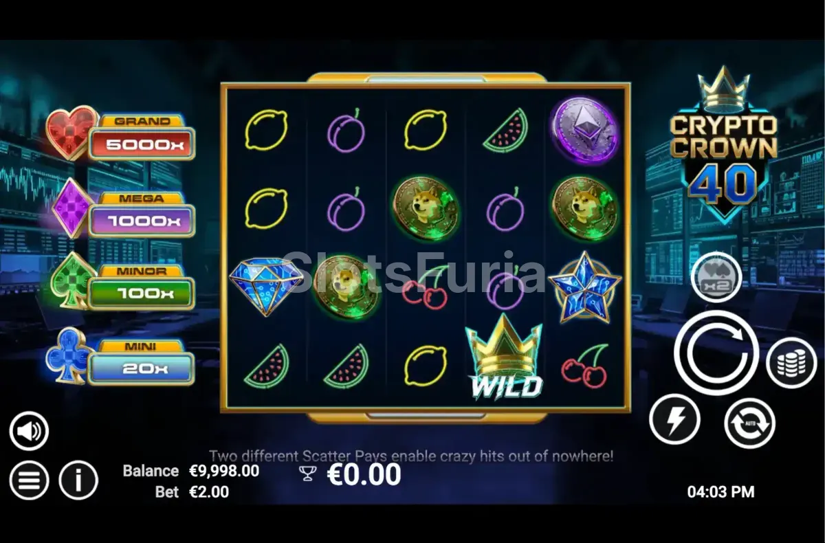Pantalla principal del juego Crypto Crown 40 de Avatar UX