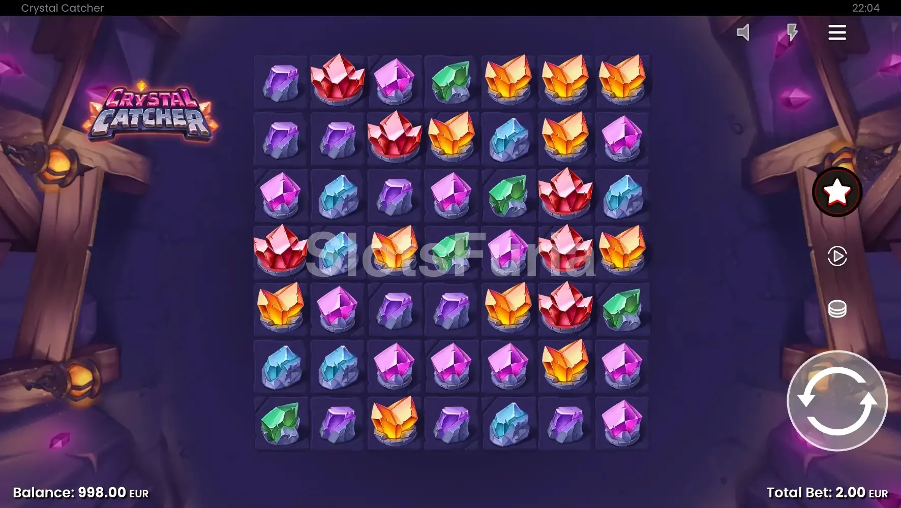 Juego base de Crystal Catcher con cuadrícula 7x7 y cristales de colores