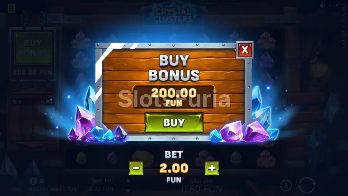 Opción de compra de bonos en Crystal Clusters con precio de activación y condiciones