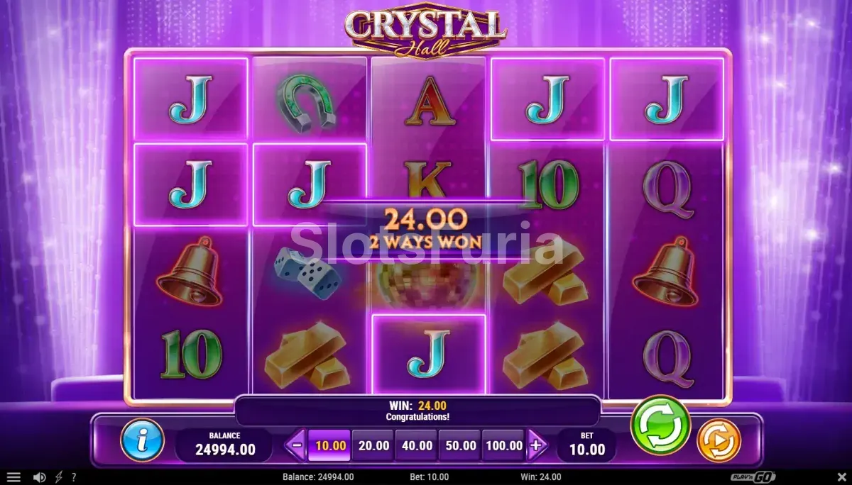 Resultado de giro en Crystal Hall con ganancia activada