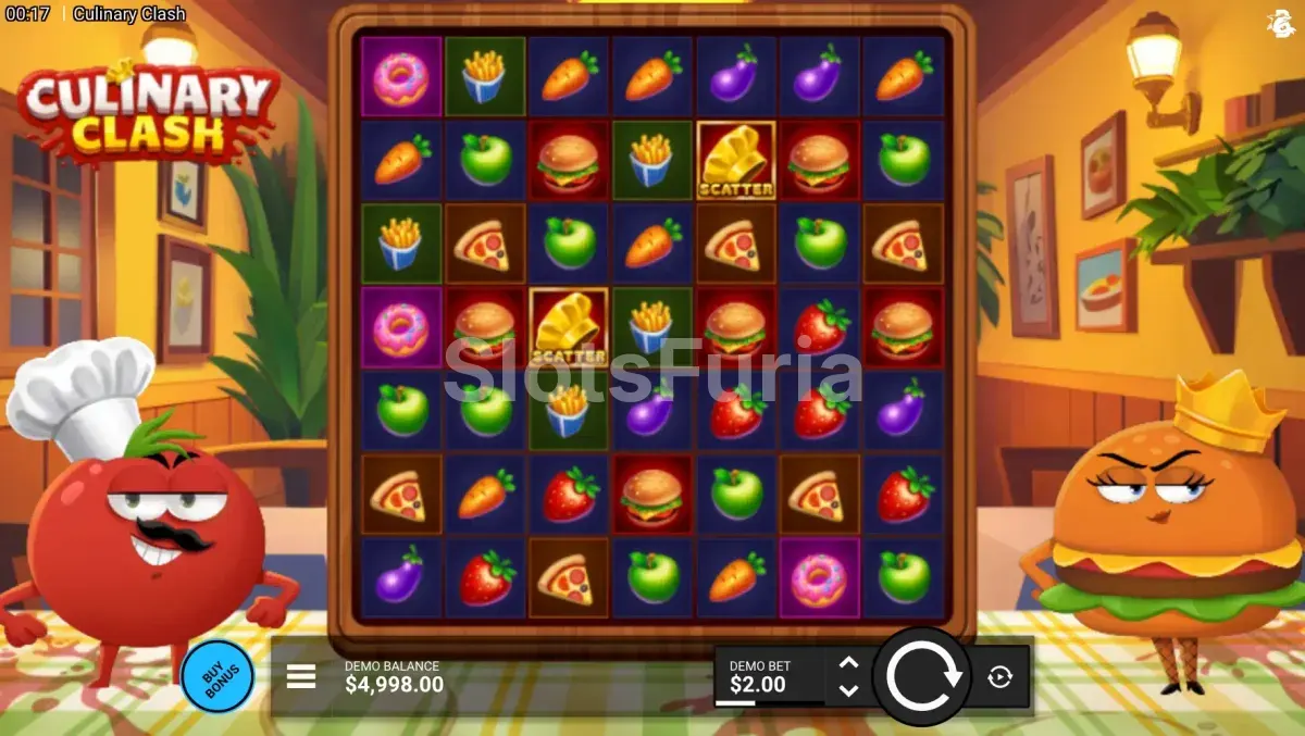 Partida base de Culinary Clash con sus 7 rodillos en plena acción