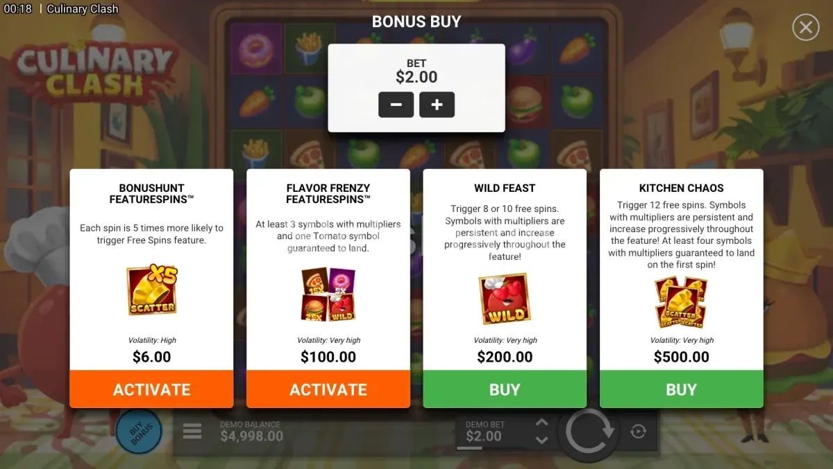 Función de compra de bonus de Culinary Clash disponible para activación directa