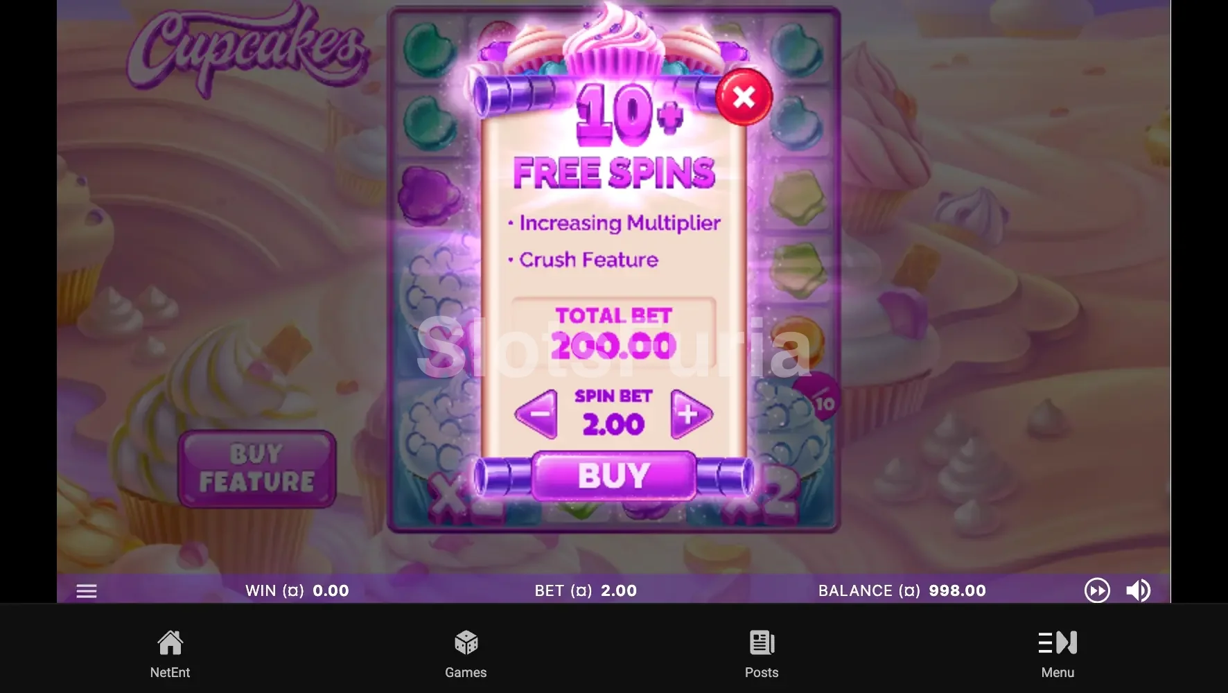 Menú de compra de bono en Cupcakes