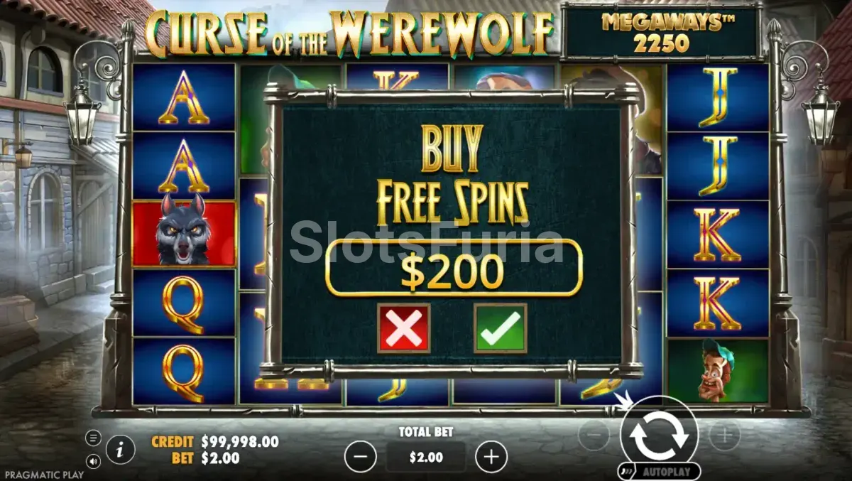 Opción de compra de bonus en Curse of the Werewolf Megaways
