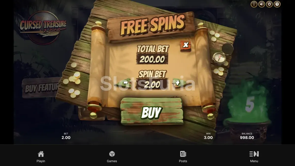 Función de compra de bonus disponible en Cursed Treasure
