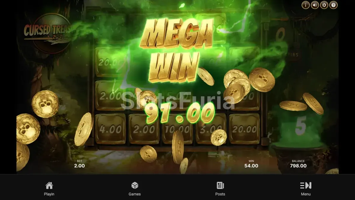 Gran victoria épica registrada en Cursed Treasure durante los bonus