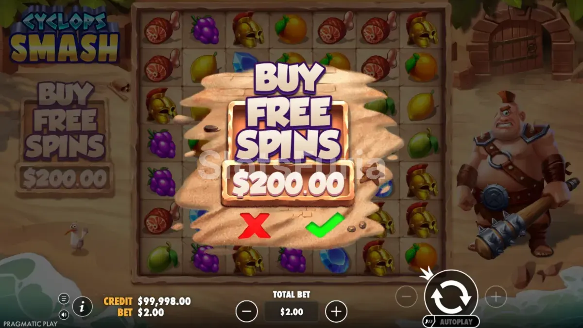 Pantalla de compra de bono en Cyclops Smash de Pragmatic Play