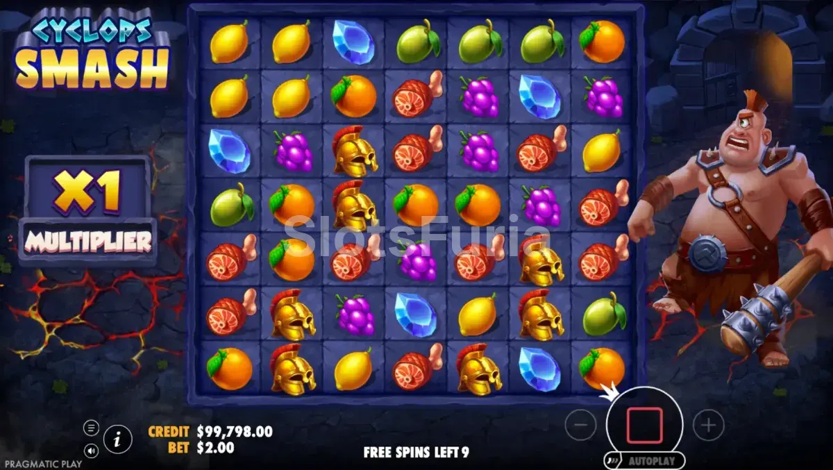 Ronda de giros gratuitos en Cyclops Smash con multiplicador activo