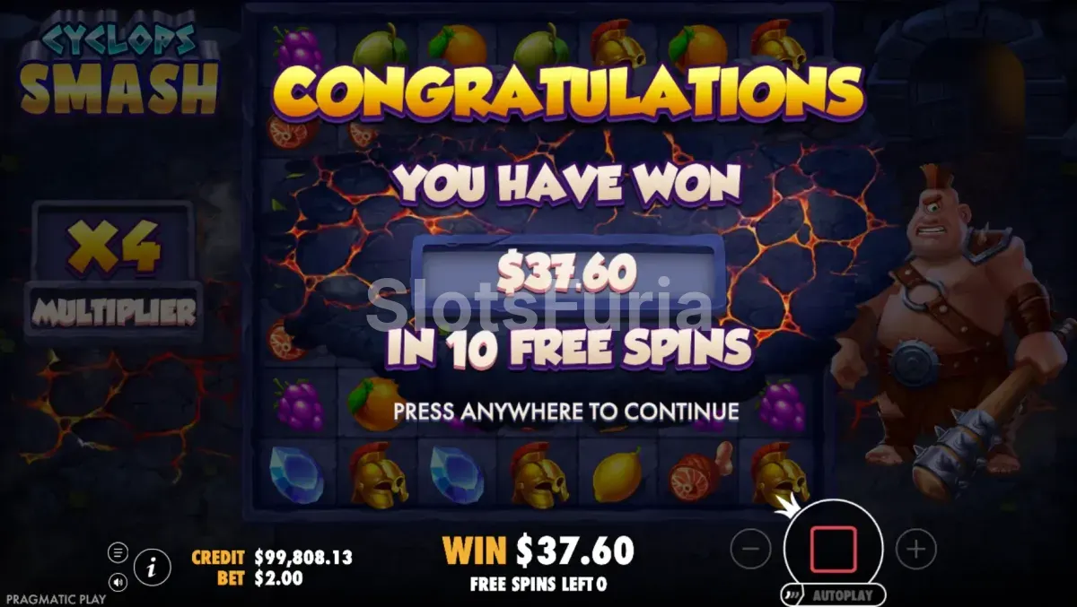 Gran victoria en Cyclops Smash con multiplicador elevado