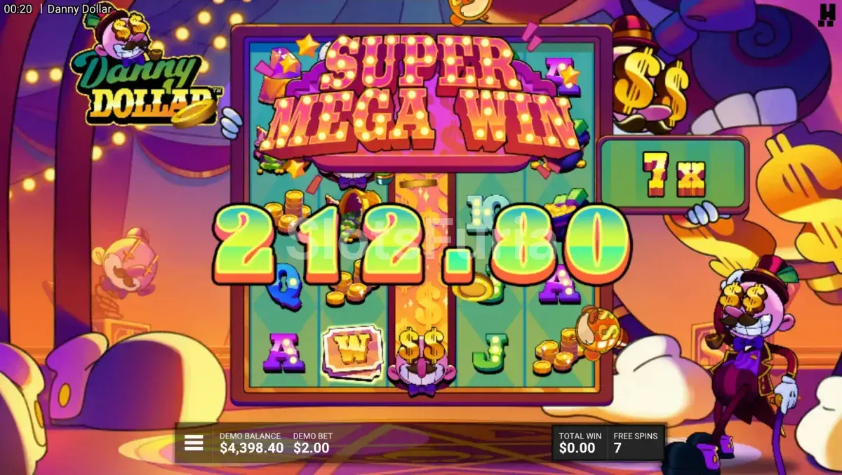 Pantalla de gran victoria en Danny Dollar con multiplicador activo