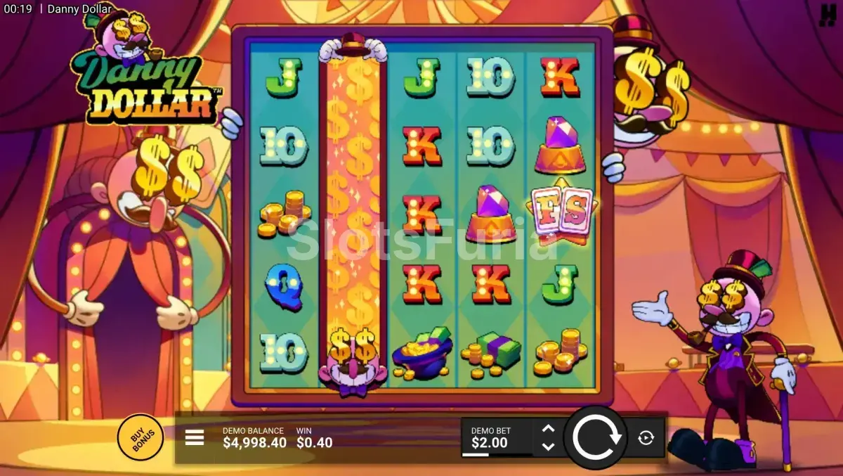 Pantalla principal del juego base de Danny Dollar con los rodillos en acción