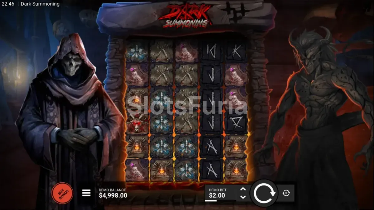 Pantalla principal del juego Dark Summoning con la cuadrícula de símbolos