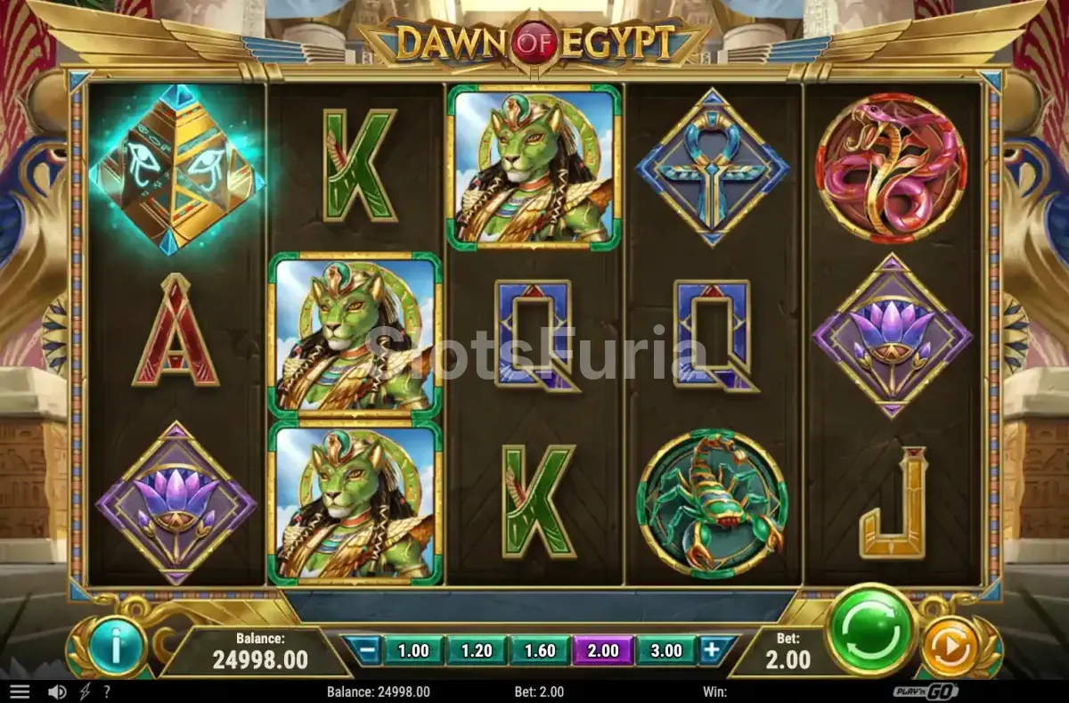 Pantalla principal de Dawn of Egypt con los rodillos en el templo egipcio