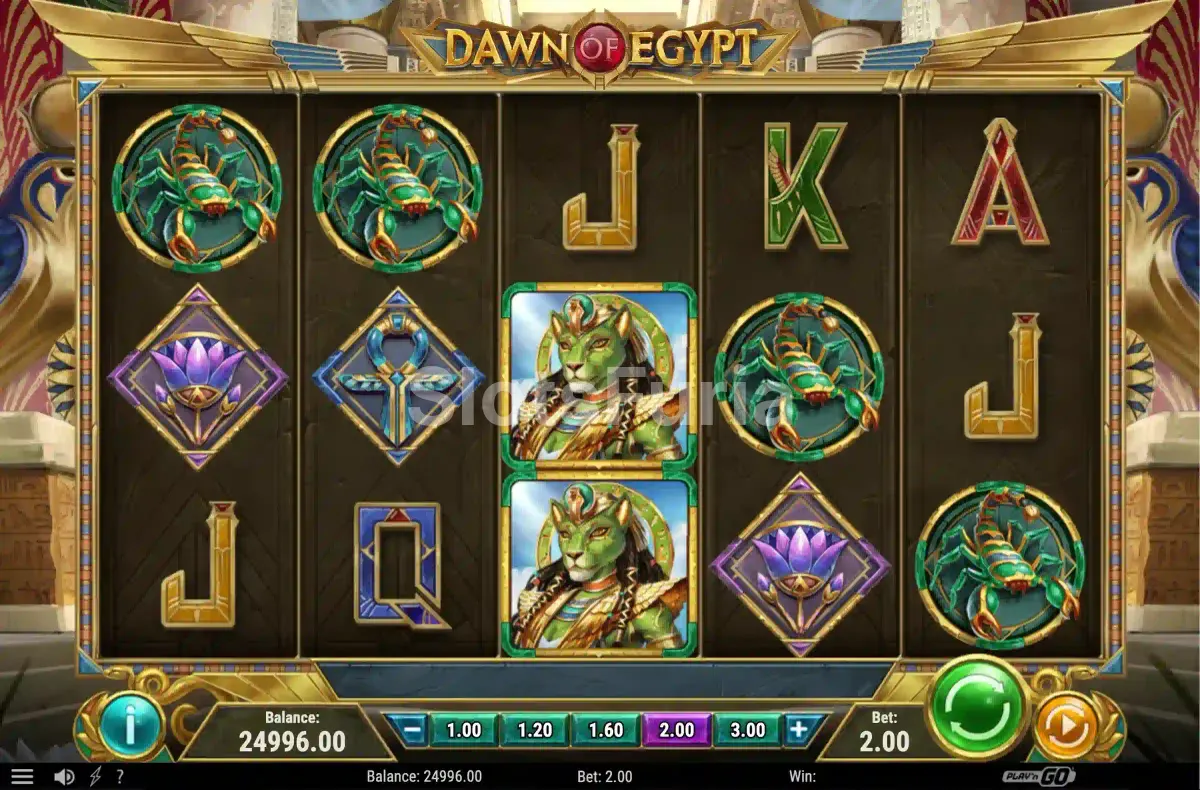 Segunda vista del juego base de Dawn of Egypt durante una racha de giros