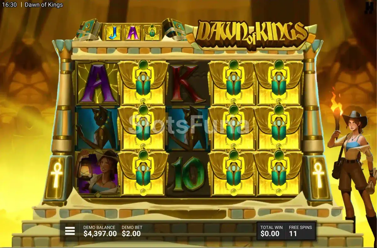 Ronda de giros gratuitos activada en Dawn of Kings con multiplicadores en pantalla