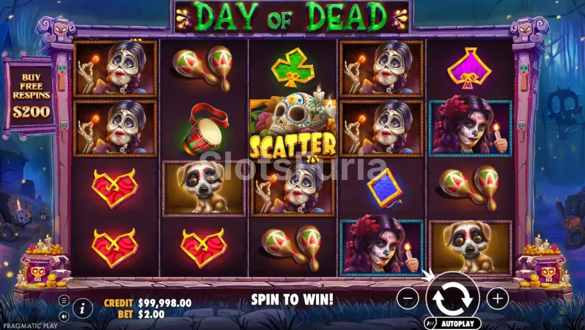 Pantalla principal del juego Day of Dead con su cementerio nocturno