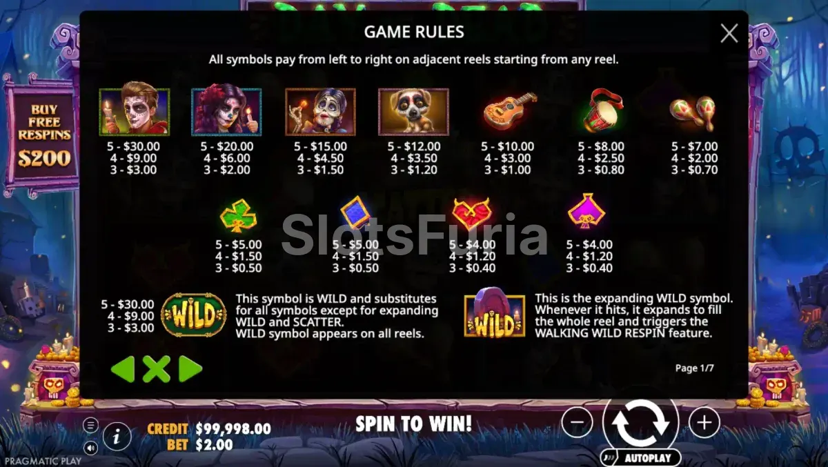 Tabla de pagos completa de Day of Dead por Pragmatic Play