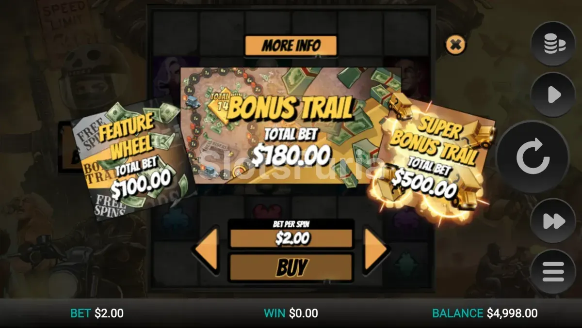 Menú de compra de bonus en Dead Riders Trail