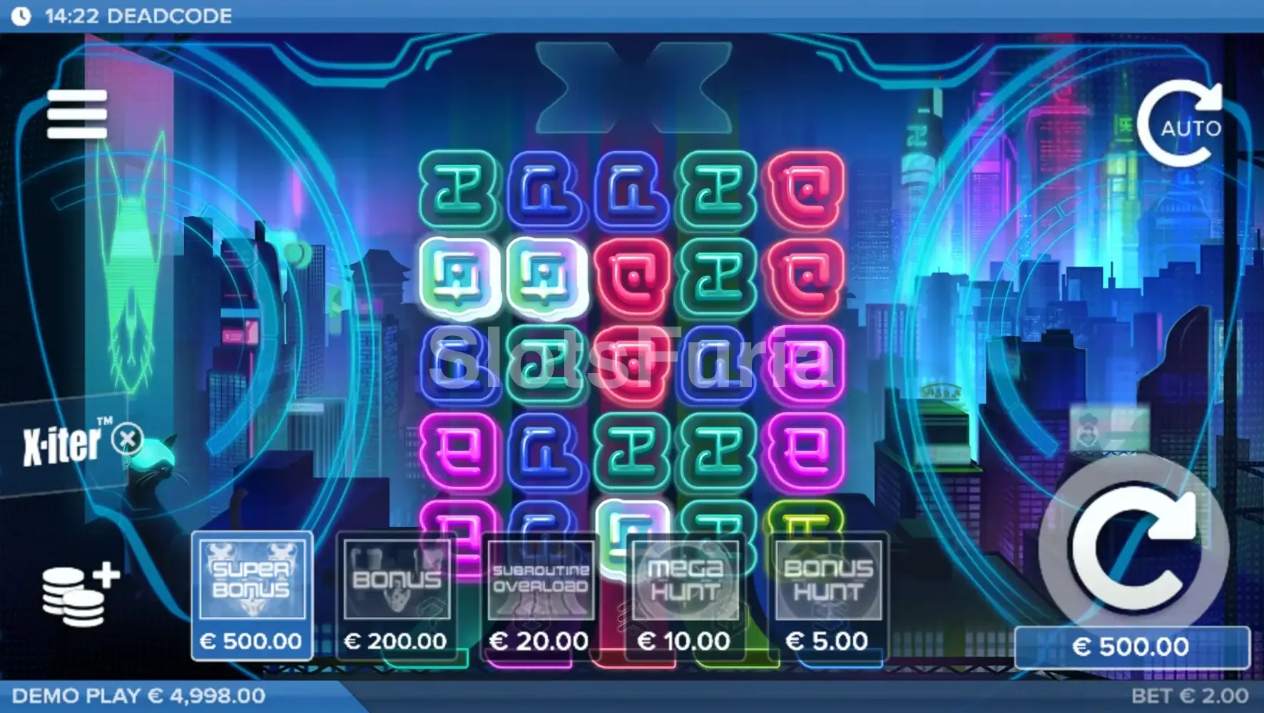 Menú de compra X-iter de Deadcode, tragamonedas espacial de ELK Studios