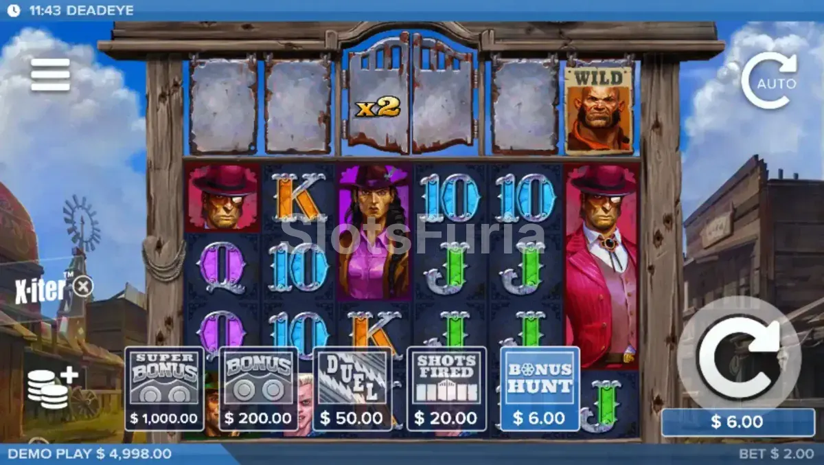 Menú de compra de bonos de la slot Deadeye de ELK Studios