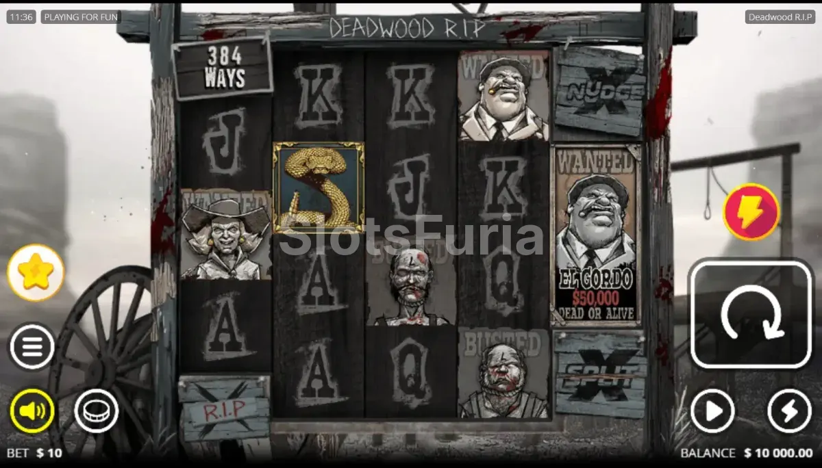Juego base de Deadwood R.I.P., tragamonedas de Nolimit City