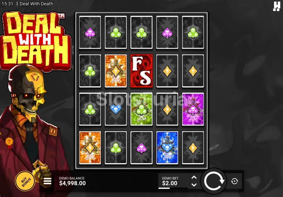Juego base de Deal With Death, tragamonedas de terror de Hacksaw Gaming